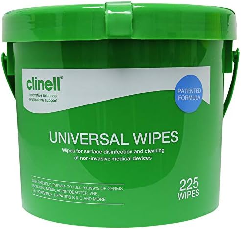 Clinell Universal Disinfecting Cleaning Medical Devices Equipment Surface Wipes Bucket- Single Bucket (225 Wipes per Bucket)