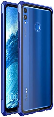 RanGuo Compatible for Honor 8X Case, Ultra-thin Metal Bumper Shockproof Drop Resistance Anti-Scratch Anti-Fingerprint Heavy Duty Cover with HD Transparent Gorilla Glass Back Shell (Blue)