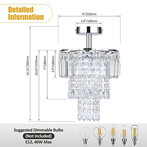 Txlovest Lyming Mini Chandelier, Crystal Chandelier Lighting, 1 Light, Flush Mount Ceiling Light Lamp, H14.13\'\' x W9\'\' Modern Chandelier Lighting Fixtures for Bedroom, Hallway, Bar, Kitchen, Balcony