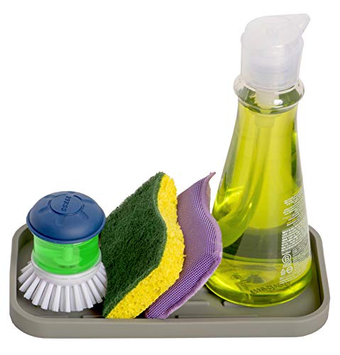 HomeBee, Silicone Kitchen Bath Vanity Organizer Tray, Non-Slip Durable Multipurpose Sink Caddy | Sponge, Brush, Dish Soap Dispenser Rubber Holder | Heat Resistant and Dishwasher Safe, Grey