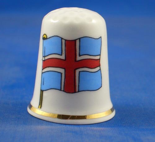 Porcelain China Collectable Thimble -- Flag of Iceland with Free Gift Box