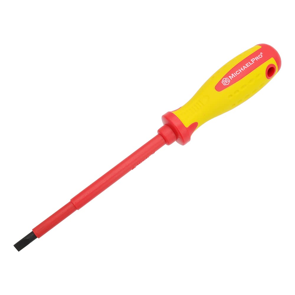 MichaelPro 5.5 x 125mm 1000V VDE Insulated Screwdriver, Electrician Tools, Slotted Screwdriver with Magnetic Tip, CR-MO Steel Blade, 10,000V Tested and Certified for Electrician Safety - MP002032