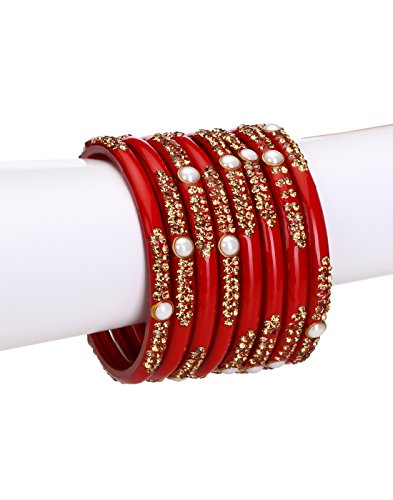 Somil Red Glass Indian Bangle Cum Kada Party Set Decorative - Main Image