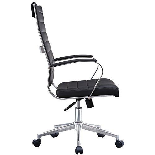 2xhome - Black - Modern High Back Tall Ribbed PU Leather Swivel Tilt Adjustable Chair (Cushion Black)