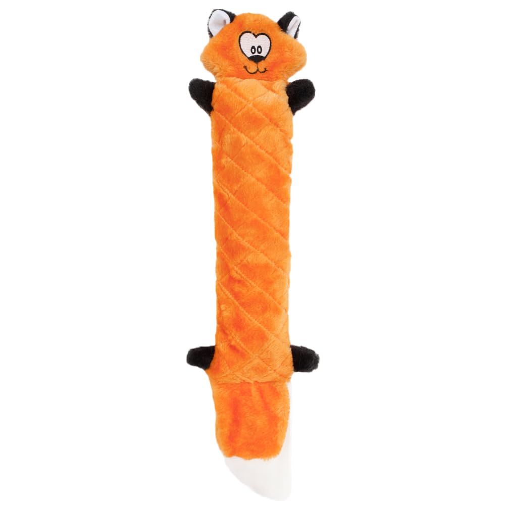 ZippyPaws - Jigglerz Tough No Stuffing Squeaky Plush Dog Toy with Crinkle Head and Tail - Fox