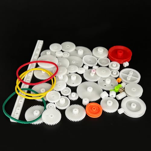 60PCS Small Gear Kit Plastic Gears Belt Pulley Single Gear Spindle Gear Small Motor Gears for DC Motor RC Car Robot Model Toy DIY Gear Replacement