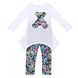 Molil Kids Girls Long Sleeve Irregular Hem Floral Shirt Pants Outfits Set White Large