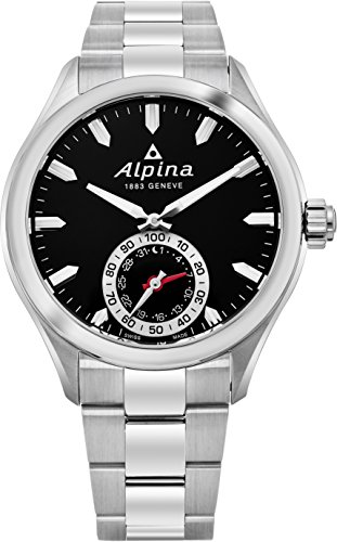 Alpina Horological Smartwatch Mens Fitness Watch - 44mm Black Face Swiss Quartz 2 Year Battery Life Running Watch - Stainless Steel Water Resistant Sleep Monitor Activity Tracker Watch AL-285BS5AQ6B
