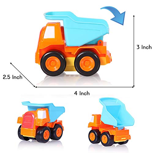 Beestech Toy Cars for 2,3,4,5 Year old Boys Girls Toddlers, Friction Powered Cars, Push and Go Construction Truck Toys, Pull back and Go Vehicles with Dumper Road Roller Bulldozer Excavator 4 Pack Gif