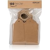 jijAcraft Etichette rotonde da regalo in carta kraft da 5 cm, 100 etichette da appendere con filo di iuta, per artigianato, matrimonio, Natale, confezione regalo (marrone