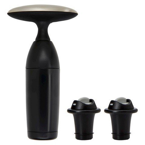 OXO Vacuum Wine Preserver with 2 Stoppers - Black