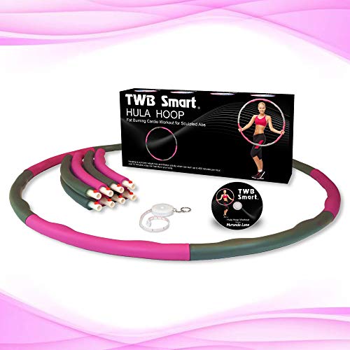 TWB Smart - Fat Burning Weighted Hula Hoop for Adults, Ab Sculpting Exercise, Adjustable Design with 8 Detachable Sections, Bonus Tape Measure, Free Fitness Training DVD