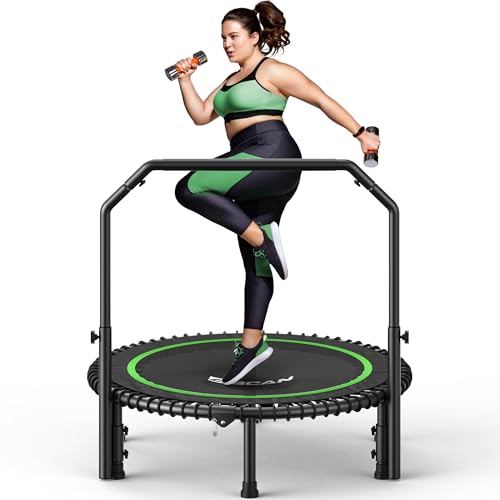 BCAN Rebounder-Trampolin für Erwachsene,102/122cm, 204/250kg Belastbarkeit, mit Bungee-Seilen, verstellbarem Griff, stabil, leise, für drinnen und dra