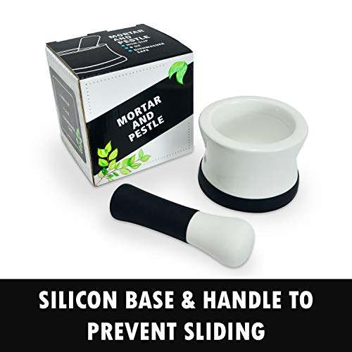 EZ-Grip Silicone & Porcelain Mortar and Pestle With Non-Slip Detachable Silicone Base - NEW DESIGN - Dishwasher Safe by Cooler Kitchen