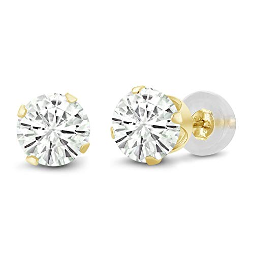 14K Yellow Gold Stud Earrings Round Forever Classic 2.00ct (DEW) Created Moissanite by Charles & Colvard