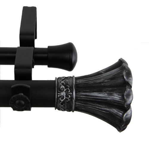 Blossom 1" Double Curtain Rod-Color:Black,Size:160-240"