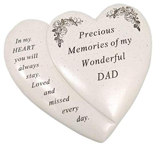 David Fischhoff Dad Double Heart Flower Graveside Memorial Ornament Verse Plaque, Waterproof and Weather Resistant for Indoor & Outdoor Use, 18 x 15 cm
