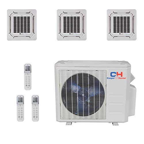 COOPER AND HUNTER Tri 3 Zone Ductless Mini Split Air Conditioner Ceiling Cassette Heat Pump 9000 9000 9000