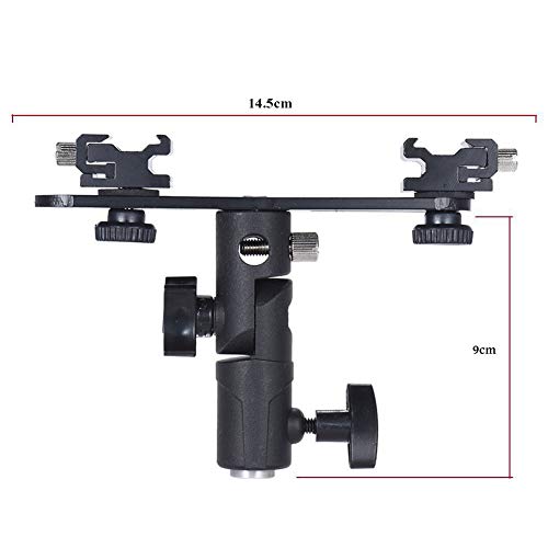 TEZONG Adjustable Dual Flash Bracket Hot Shoe Speedlight Stand Umbrella Socket Holder Light Stand Bracket Mount 1/4" to 3/8'' for Photo Studio Video DSLR Camera Canon Nikon Yongnuo Photography - Thumbnail 5