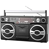 Milanix Vintage Retro 1980s Portable Boombox Cassette Player with Bluetooth, AM/FM Radio, USB, SD, Aux-in, AC/DC and Battery