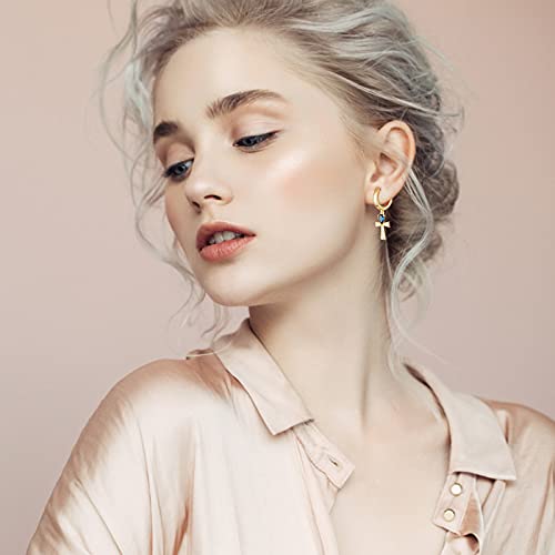 UHIBROS Gold Cross Hoop Earrings, 18K Gold Plated Pave CZ Gold Cross Small Hoop Earrings Dangle Sapphire Jewelry for Girls Women