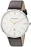 Akribos Stamped Checkered Design Men's Watch - Matte Case Textured Dial With Date Window Genuine Leather Strap Watch - AK935