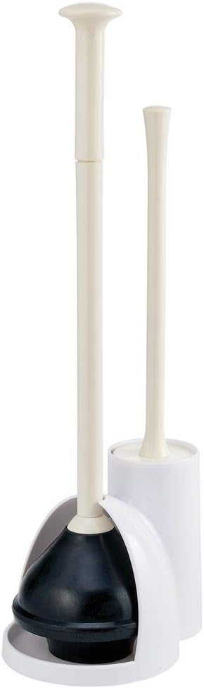 mDesign Modern Slim Compact Freestanding Plastic Toilet Bowl Brush Cleaner and Plunger Combo Set Kit with Holder Caddy for Bathroom Storage and Organization - Covered Lid Brush - Dark Brown: Home & Kitchen