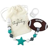 Football Baby Teething Toys with Pacifier Clip Teether, Baby Gift Set (Turquoise, Gray)