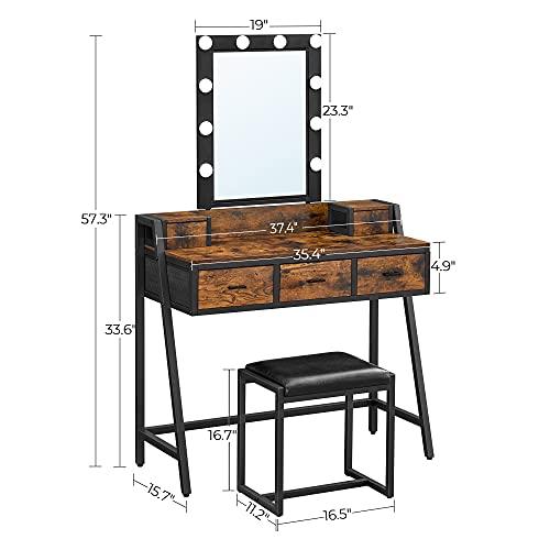 VASAGLE Vanity Set, Makeup Vanity with Dressing Table, Dimmable LED