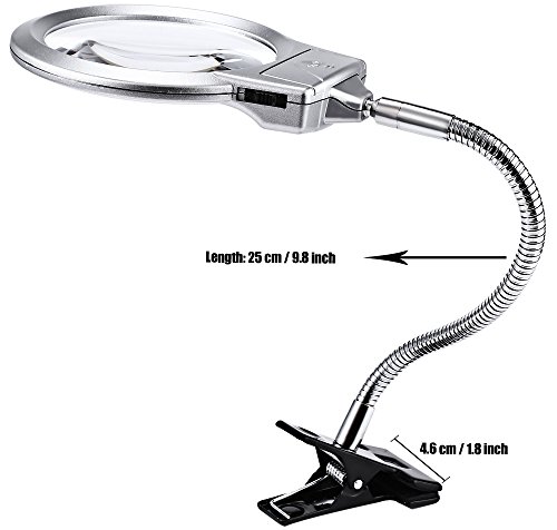 LED Magnifying Lamp, Magnifying Glass Lamp, UHBGT Clip-on Tabletop 5x Magnifier Adjustable Metal Clamp for Hobby,Crafts,Inspection,Reading,Model Building,Soldering,Jewelry Design,Sewing - Thumbnail 6