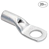 ELECFUN 20pcs 8AWG 1/4’’ Stud T Heavy Duty Cable Lugs with Spy Hole Battery Cable Tinned Copper Ring Terminal Connectors