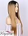 K’ryssma Ombre Synthetic Wig M03800 - Full Machine Made Long Straight Blonde Wig Black Roots Middle Parting Cheap Wigs for Women 22 inches + Wig Cap