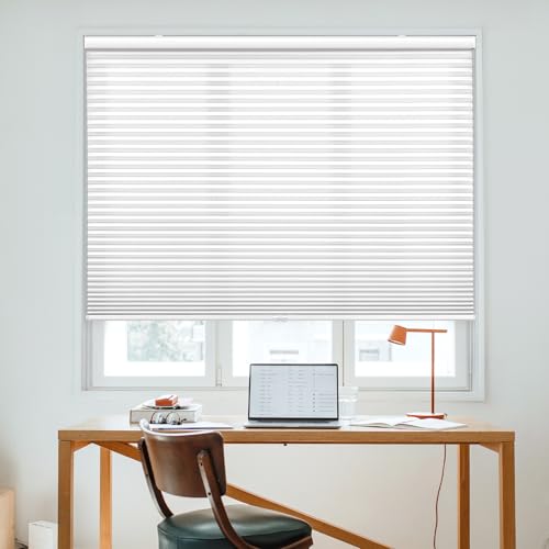 DEZ FURNISHINGS Cordless 1.5" Light Filtering Cellular Shade, 40" W x 54" H, Wh…