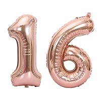 Juland Rose Gold Number 16 Balloons Large Foil Mylar Balloons 40 Inch Giant Jumbo Number Balloons for 16th Birthday Party Decorations