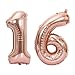 Juland Rose Gold Number Balloons Large Foil Mylar Balloons 40 Inch Giant Jumbo Number Balloons for Birthday Party Decorations 16