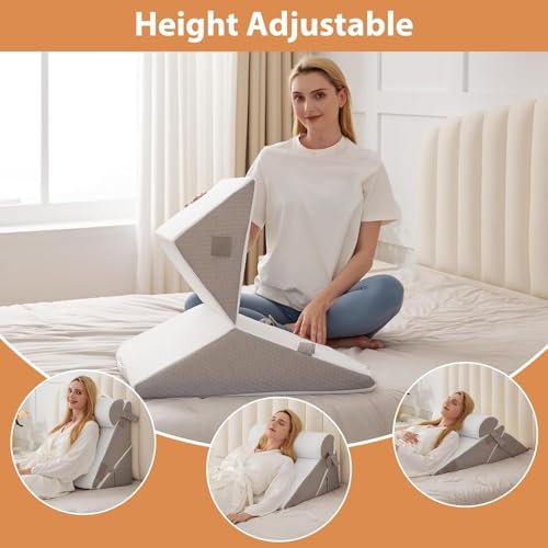 Bed Wedge Pillow Set, Adjustable Wedge Pillow Headboard, Bed Wedge Pillow for Back Pain Relief, Sleeping, Post Surgery, Back Support Pillow for Acid Reflux Relief, Snoring