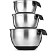 FineDine Premium Grade Stainless Steel Mixing Bowls With Comfortable Grip Handle (Set of 3) Modern Nesting Bowls Set with Measurement Marks, Easy Pouring Spout, Skid Free Bottom 1.5 - 2 - 2.5 Quart