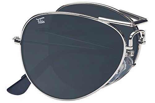 Foldies Silver Folding Aviators with Polarized Black Lenses