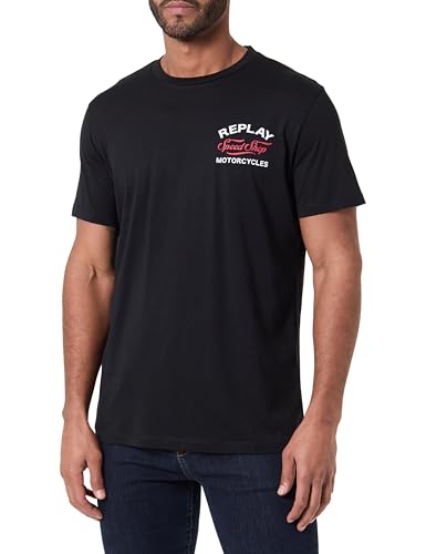 REPLAY Herren T-Shirt Kurzarm mit Rundhalsausschnitt, Black 098 (Schwarz), L