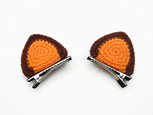 Hair Clip Costume Accessories Girl Crochet Animal Ears Cat Fox Orange Brown