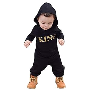 WEXCV Baby jongen lange mouwen zwart alfabet print met capuchon speelpak rompers trui overall herfst winter warm mooi…