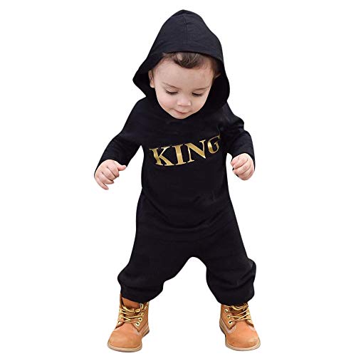 SUNBIBEBaby Boys Hooded Letter Romper Long Sleeves Onesie Fall Outfit Jumpsuit Bodysuit Pajama for Newborn Infant