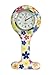 Round Silicone Nurse FOB Watch Pack of 10,Women Floral Clip-on Fob Brooch Hanging Pocket Watch