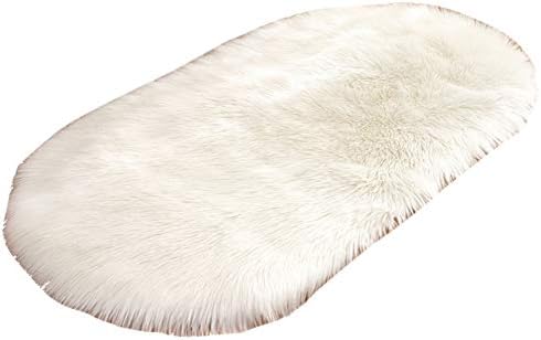 Soft Warm High Pile Soft Shag Oval Rugs Fluffy Children Bedroom Nursery Carpets Anti-Slip Backed Home Décor Rug,White,Customize