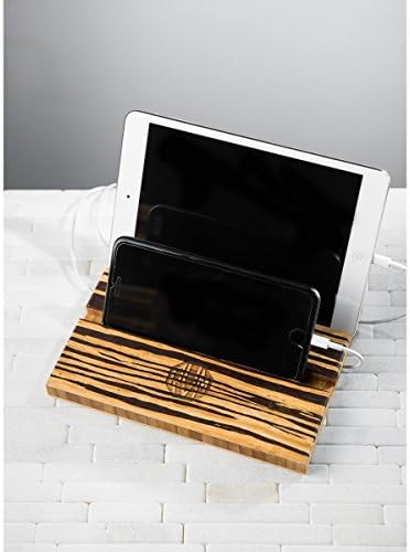 Tablet iPad Phone Stand Men Personalized Dock Charging Station Wood Gift for Her Him Wedding Groomsman Monogram Two Double Slot Tiger Stripe