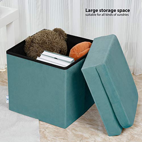 B FSOBEIIALEO Storage Ottoman with Seat Back, Velvet Ottoman Storage Chair for Vanity, Folding