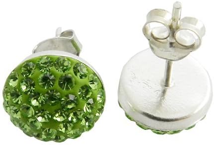 925 14MM Silver Peridot Green Crystal Stud Earring Jewelry