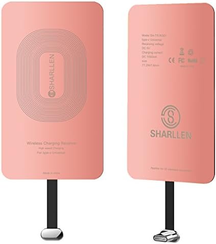 USB C Qi Wireless Charger Receiver, sharllen Universal Ultra Thin Charging Adapter Receptor Receiver Patch Module Chip for iPhone 7 7Plus, iPhone 6 6Plus, iPhone 5 5s 5c SE - Rose Gold
