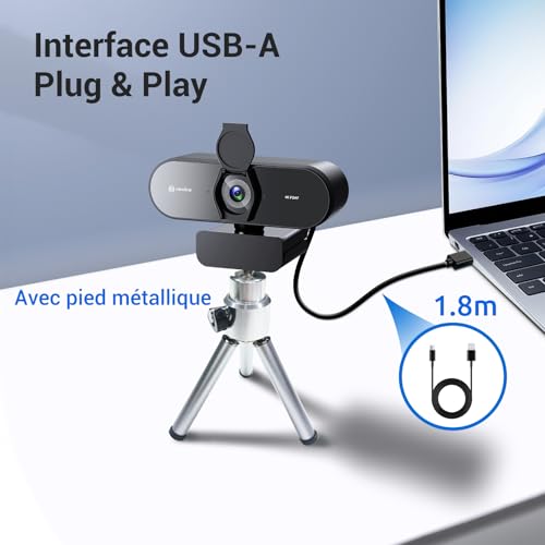 N newline 4K Webcam PC with Mic & Metal Tripod, Full HD 1080p@60FPS, PDAF Autofocus, Clear Stereo Sound, Light Correction, USB Camera PC Gamer Video Conference Streaming