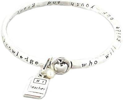 Silvertone Teacher Bangle Family Theme Bracelet w/Gift Box Athena Brand